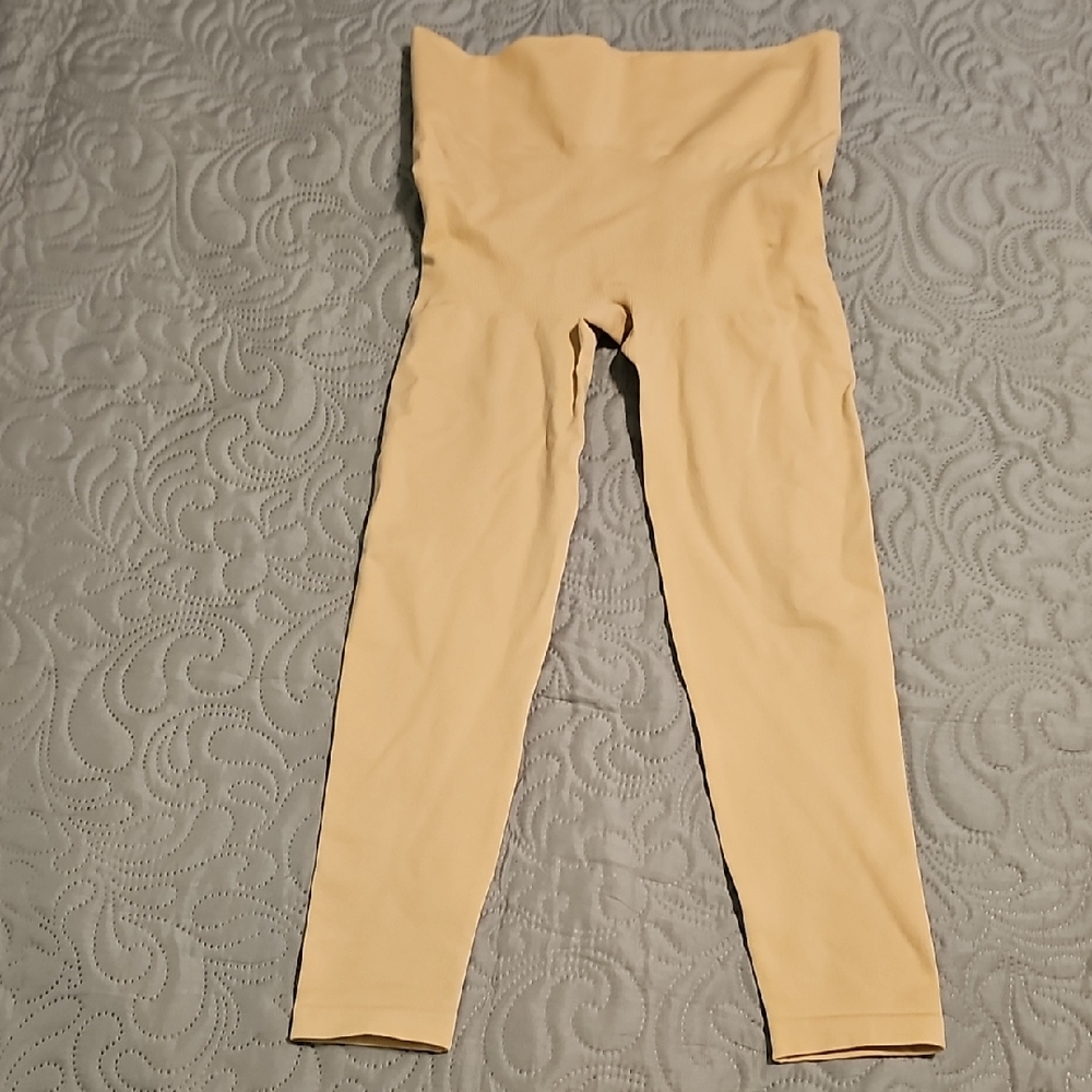 Beige High-Waisted Leggings With Supportive Butt Scrunch Shapewear